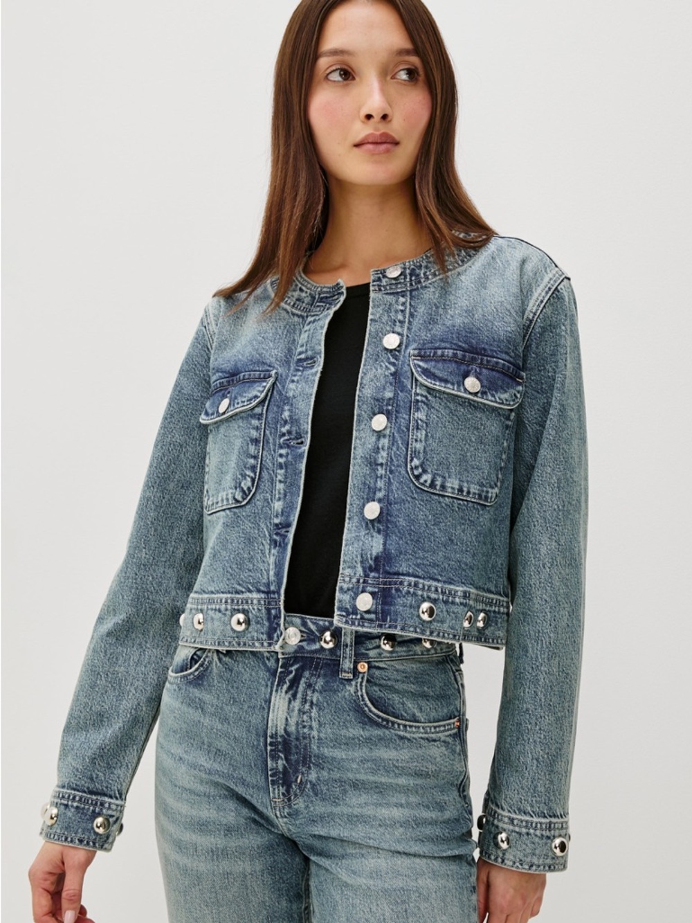 $278 Rails Capistrano Jacket Desert Sky Studded Denim Pocketed Jacket - Picture 2 of 14